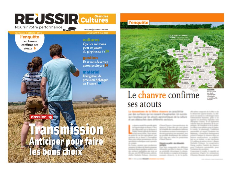 #RevueDePresse - Le chanvre confirme ses atouts ! <a href="/reussir/">REUSSIR</a> Grandes Cultures - Mai 2023.
#Energie #hydrogen #deeptech #greentech #startup #Economie #innovation #frenchtech #agriculture #chanvre #hemp #economiecirculaire #ofcourselemans #paysdumans #sarthe #paysdelaloire #article