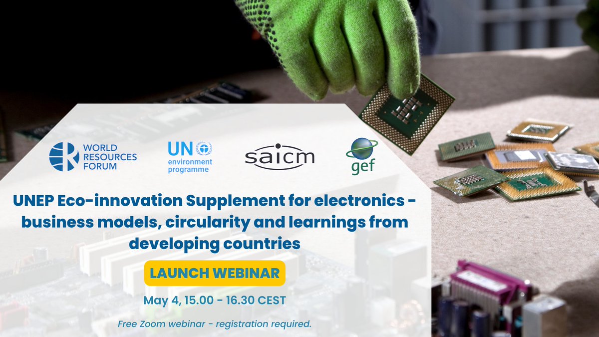 World Resources Forum (@wrfswitzerland) on Twitter photo How can SMEs in developing countries build resilient, competitive and sustainable business models in the #electronics sector?
Join our webinar with <a href="/UNEP/">UN Environment Programme</a> on May 4 for the launch of the Eco-Innovation Electronics Supplement.
๐ Register: us06web.zoom.us/webinar/registโฆ How can SMEs in developing countries build resilient, competitive and sustainable business models in the #electronics sector?
Join our webinar with <a href="/UNEP/">UN Environment Programme</a> on May 4 for the launch of the Eco-Innovation Electronics Supplement.
๐ Register: us06web.zoom.us/webinar/registโฆ