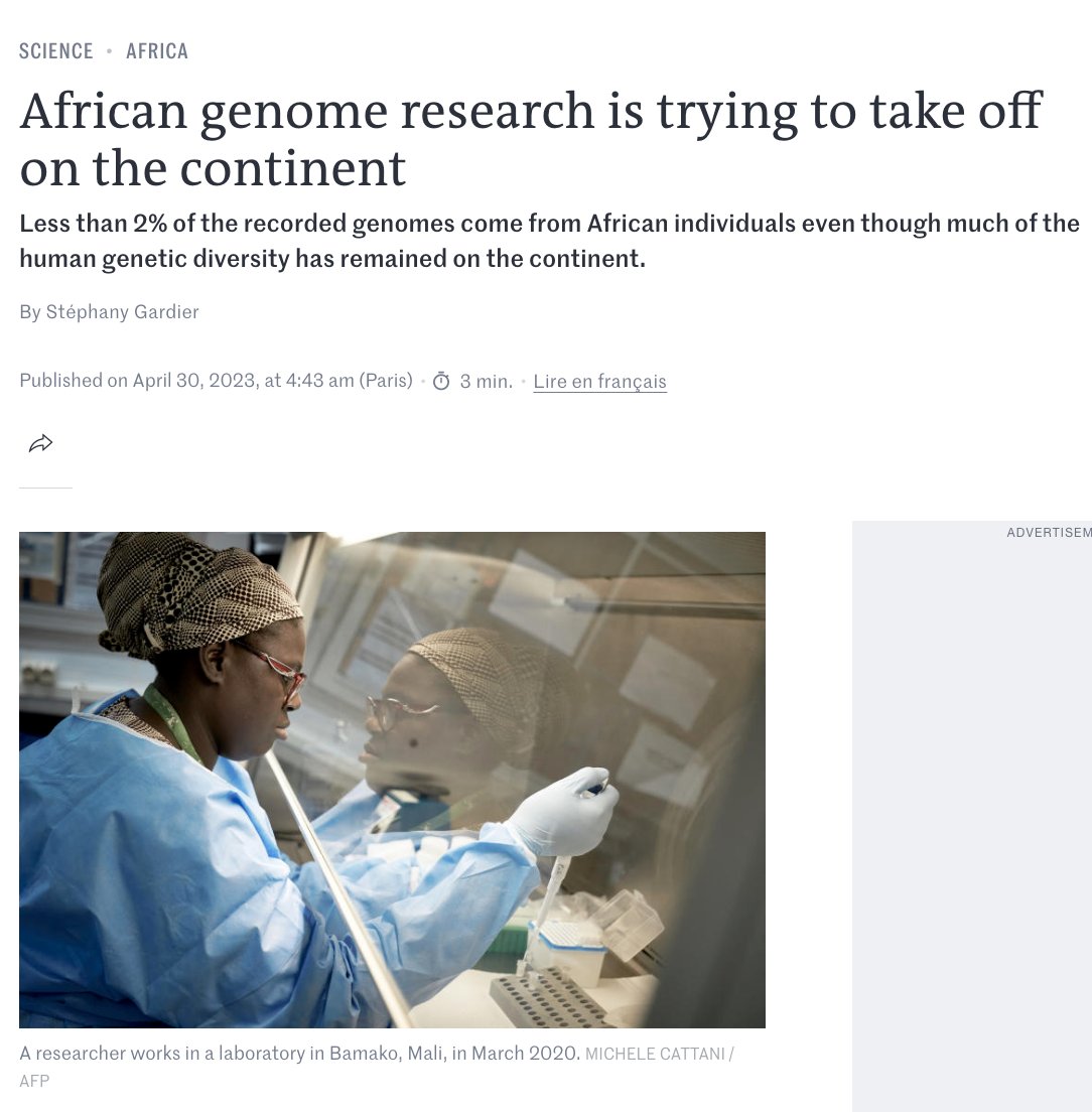 Thanks for the interview @S_Gardier It's time for #Africa !! I am so tired of hearing:#Genomics is not a priority for #Africa. It has to be *the* priority for Africa, from #RareDieases to #Cancer to #InfectiousDiseases to #ChronicDiseases @ARUA_News @guildeu @SUhealthsci @SuMBHG