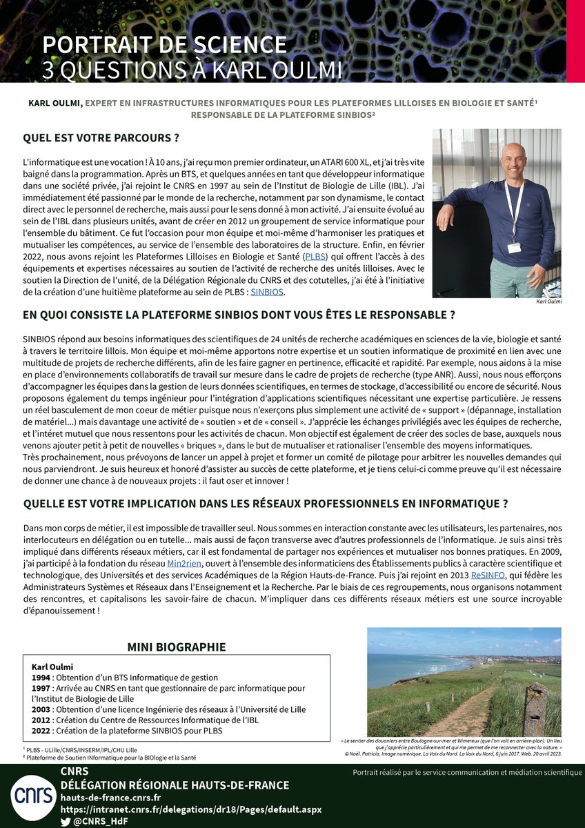 CNRS_HdF's tweet photo. #PortraitdeScience 🧑🔬| Rencontrez Karl Oulmi, Expert en Infrastructures informatiques pour @UMS_PLBS et Responsable de la Plateforme #SINBIOS !
➡️ https://t.co/S8p7quq4dy
@CNRS_HdF @INSB_CNRS @MiN2RIEN @resinfo_ @univ_lille @PasteurLille @CHU_Lille @InsermNordOuest https://t.co/ljb3weKGmb