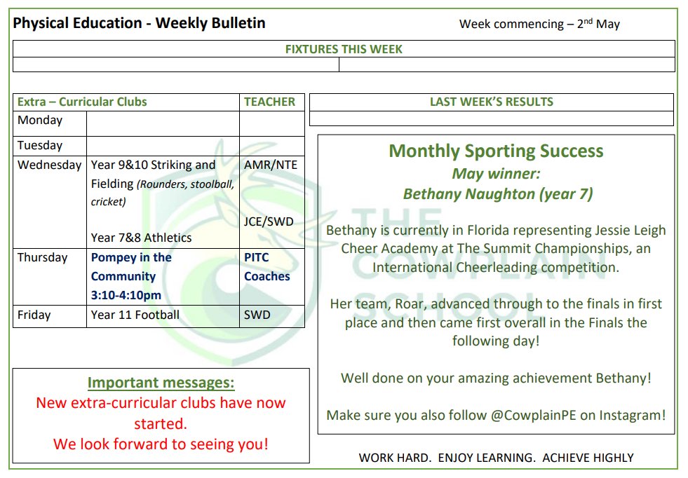 Our PE weekly bulletin - Tuesday 2nd May 2023.