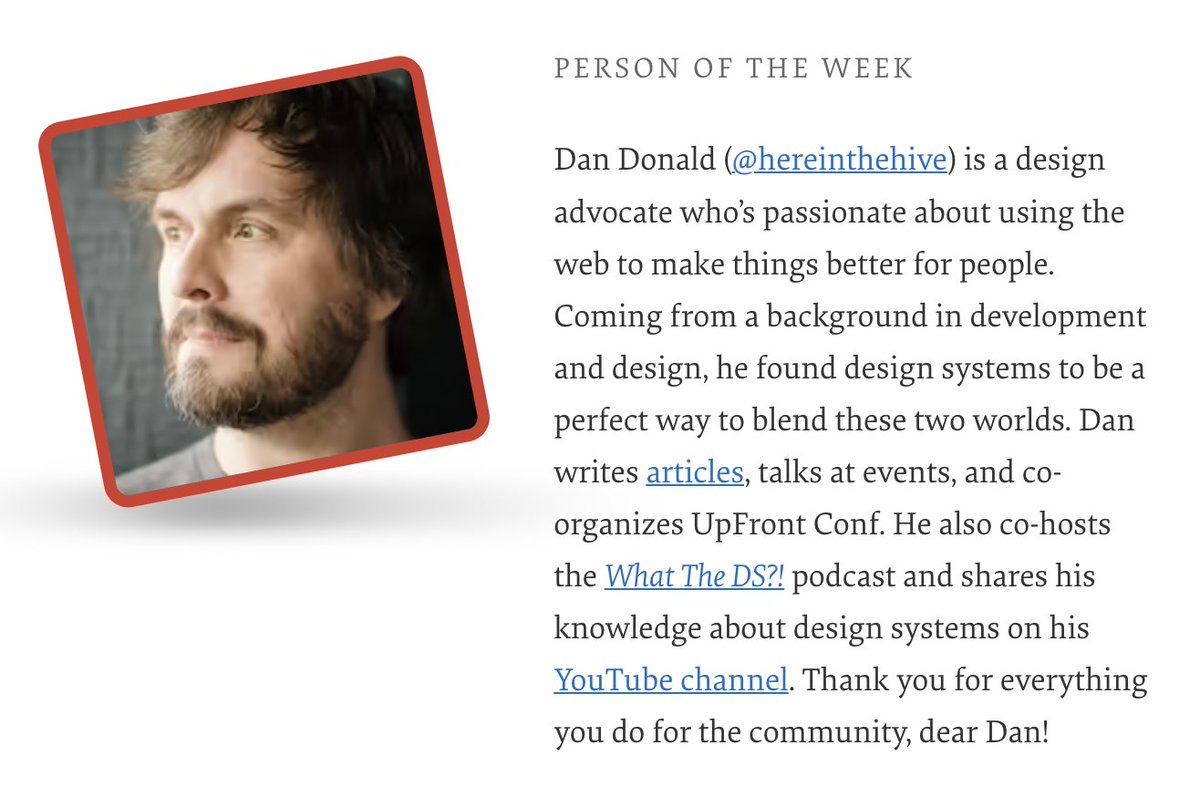 Have you spotted our Person of the Week already? Please give a warm round of applause for Dan Donald, a design advocate passionate about design systems.

Thank you for everything you do for the community, dear @hereinthehive!

#smashingcommunity