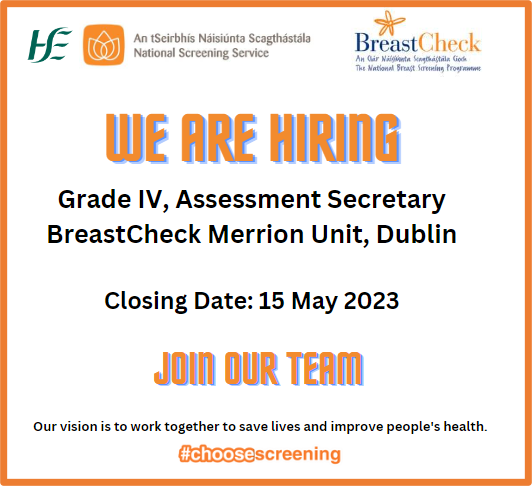NSShse's tweet photo. At the NSS, we value our staff and empower them to be the best they can be.

Join our #BreastCheck team in #Dublin: https://t.co/zYFlqnhMY5

For a great place to work, #ChooseScreening

#JobFairy https://t.co/LrwvZusTvZ