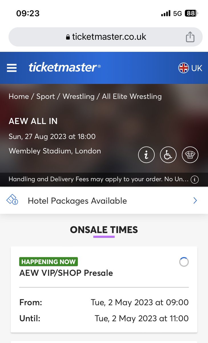 RealKeithRyan's tweet image. Anyone having an issue with waiting in queue and then it just puts you to happening now? @TicketmasterUK #AEWAllIn