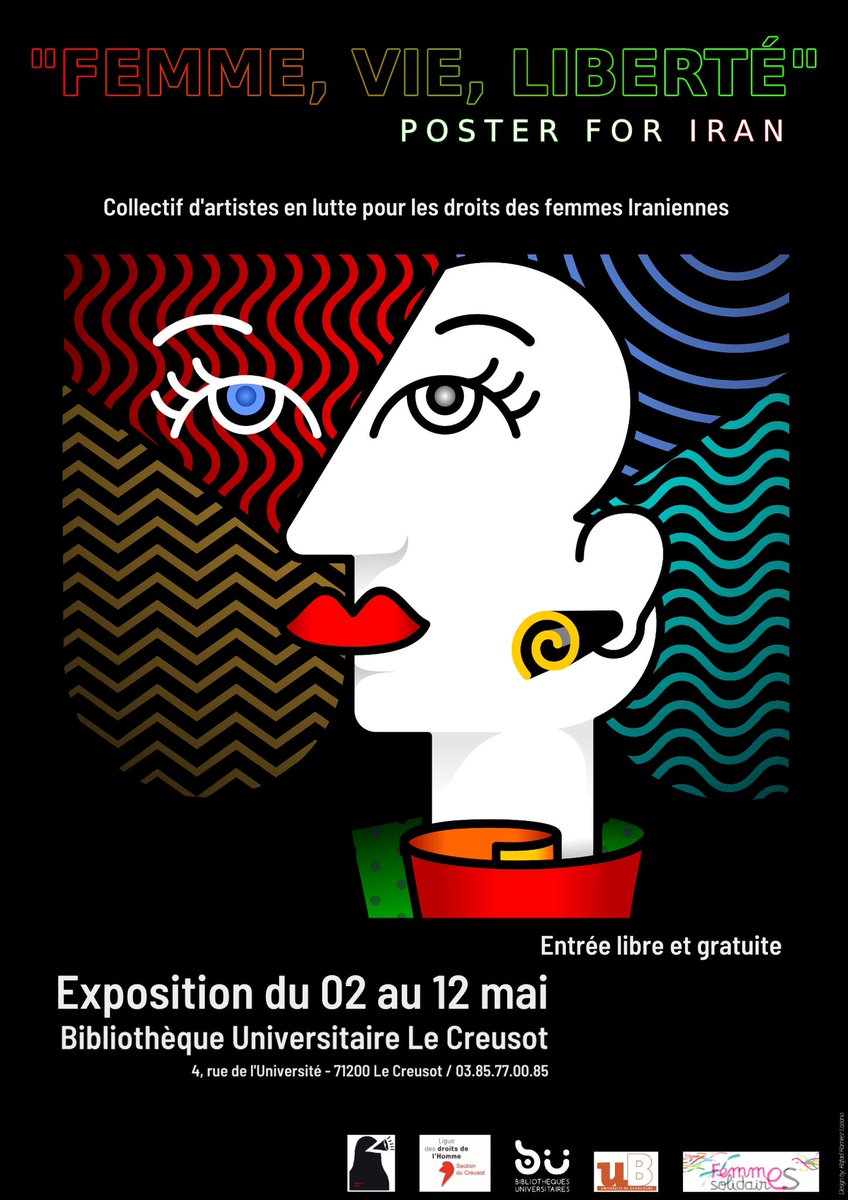 Soutenons les femmes iraniennes ! Une exposition à la Bibliothèque Universitaire du Creusot leur rend hommage. #femme_vie_liberté#womanlifefreedom♥️🇮🇷✊🏻 #StopExecutionsInIran #mahsaamini #مهساامینی #mahsaamini #femme_vie_liberté #women_life_freedom