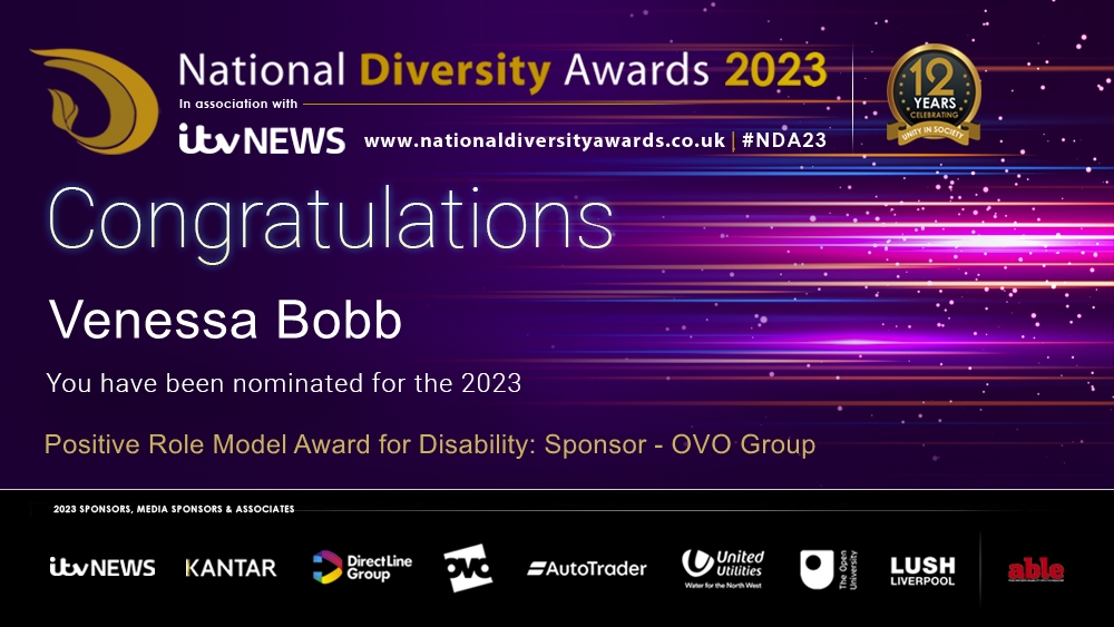 @BobbVenessa nominated as Positive Role Model Award for Disability @ndawards  #NDA23  Been nominated again thanks to many who believed in the work I do.
@wandbc @SWLNHS @AT_Autism @grrand_team @PDASociety @CassandraCentre @WhatsTheBige @ASeatAtTheTabl4 @TNLComFund @yourcroydon