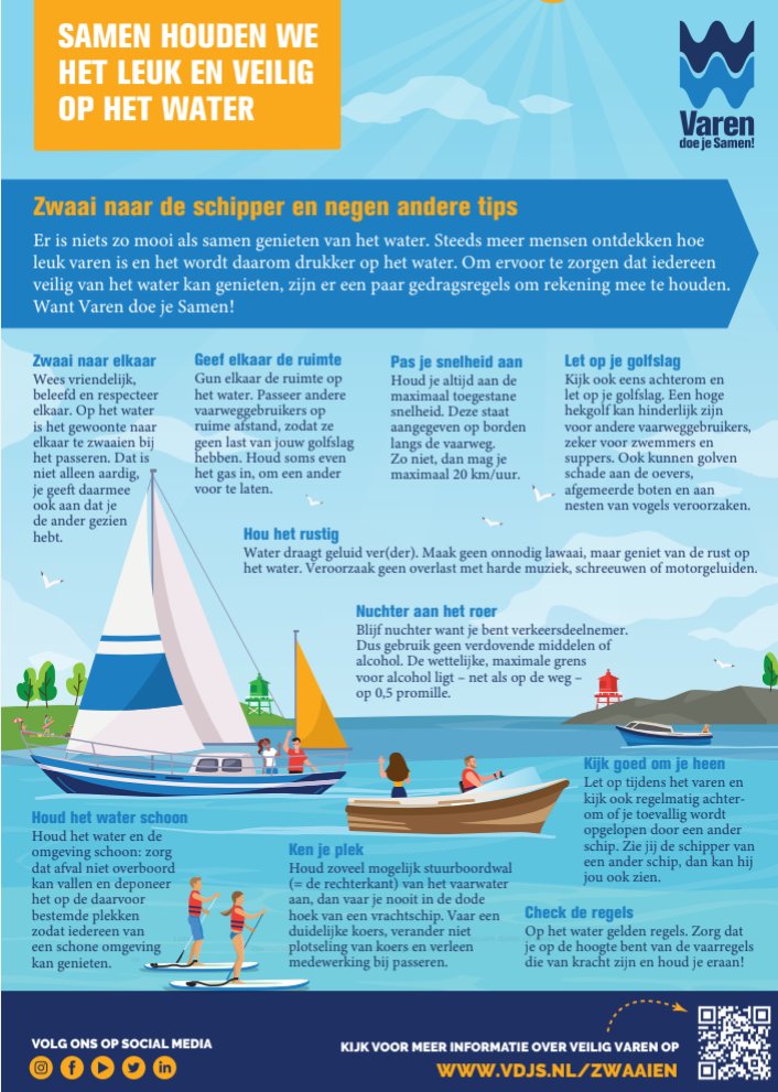 Zwaai jij ook naar andere boten op het water? Dat is niet alleen aardig...
Lees hier 10 tips om het leuk en veilig te houden op het water: 
varendoejesamen.nl/kenniscentrum/…
#varen #scheepvaart #watersport #varendoejesamen