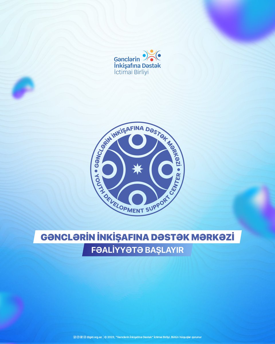 gid_org's tweet photo. Gənclərin İnkişafına Dəstək İctimai Birliyinin nəzdində Gənclərin İnkişafına Dəstək Mərkəzi fəaliyyətə başlayır. Mərkəz özündə 15-dən çox inkişaf və maraq klublarını birləşdirəcək. 

#GİD2023 #GənclərinİnkişafınaDəstəkMərkəzi https://t.co/bo2zOeZani