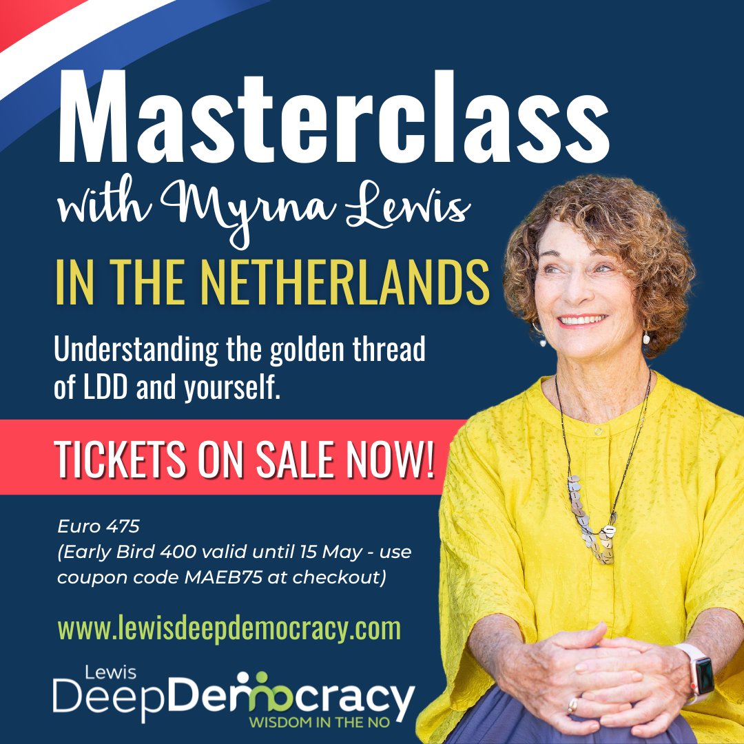 LewisDDemocracy's tweet photo. TICKETS ON SALE! Myrna is hosting a Masterclass in The Netherlands on 24 June 2023.  🐦Plus, take advantage of the earlybird special and save until May 15th with the coupon code MAEB75! Sign up now: https://t.co/XVOyDOF97L https://t.co/4p817UcEro