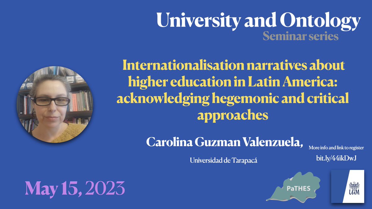 Join us for the fifth seminar in the University and Ontology series prepared in collaboration with @PaTHES_Society. This time our guest is Carolina Guzman Valenzuela from @UTarapaca.

📆 15 May 1.00 PM CET
Registration 👉 bit.ly/44ikDwJ