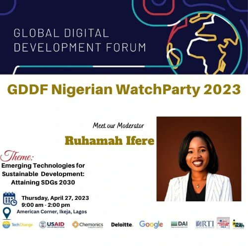ruhamah_ifere's tweet image. I moderated The Global Digital Development Forum NIGERIA Watchparty 2023 organised by @TechChange  which held in Lagos. I got incredible insights from the panel sessions and the Hackathon. Indeed, Technology is an Enabler.
#GDDF2023 
#GDDFNigeria 
#USAID 
#Chemonics 
#Deloitte