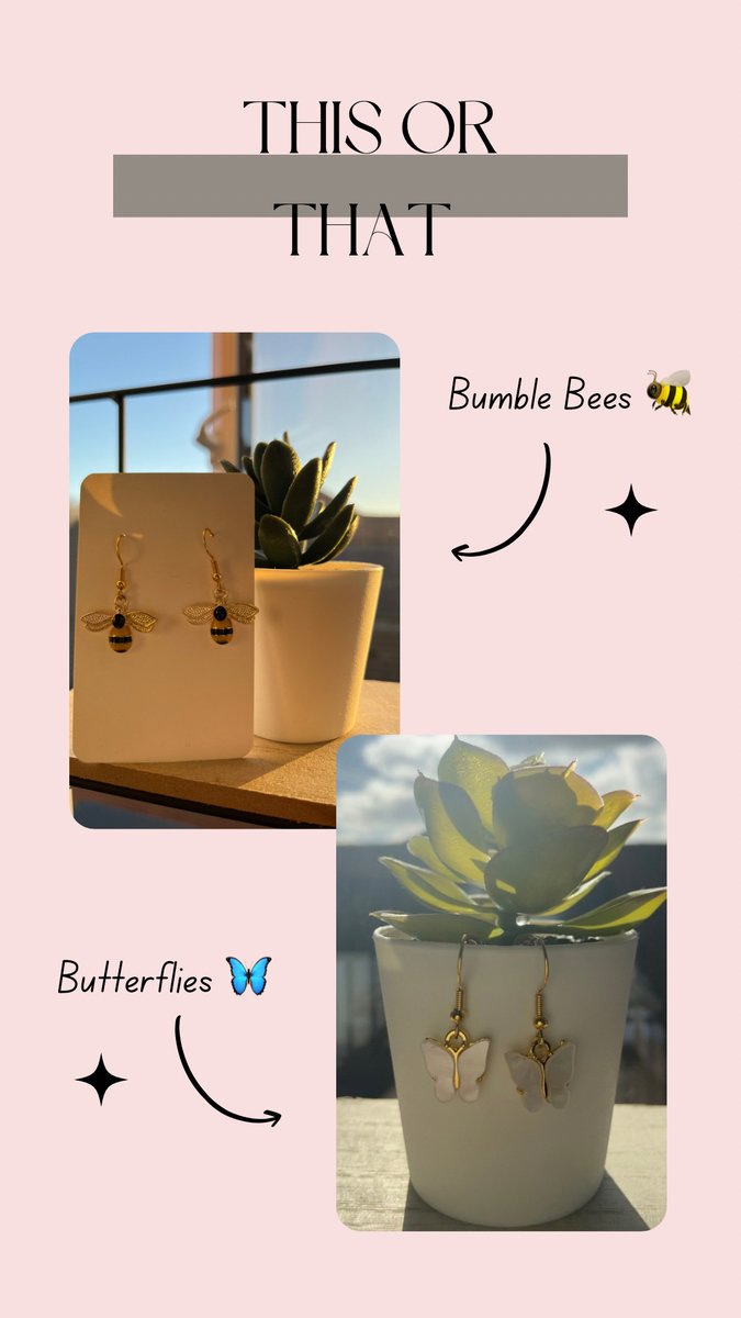 It’s This or That Tuesday!🤍

Today’s question is: Bumble Bees 🐝 or Butterflies? 🦋 Comment your answer below👇🏻 

Find them here: 

buff.ly/3mYcPPT

buff.ly/3mVgqy8

#ThisorThat #Tuesday #Poll #SmallBusiness #earrings #jewellery #bees #butterflies