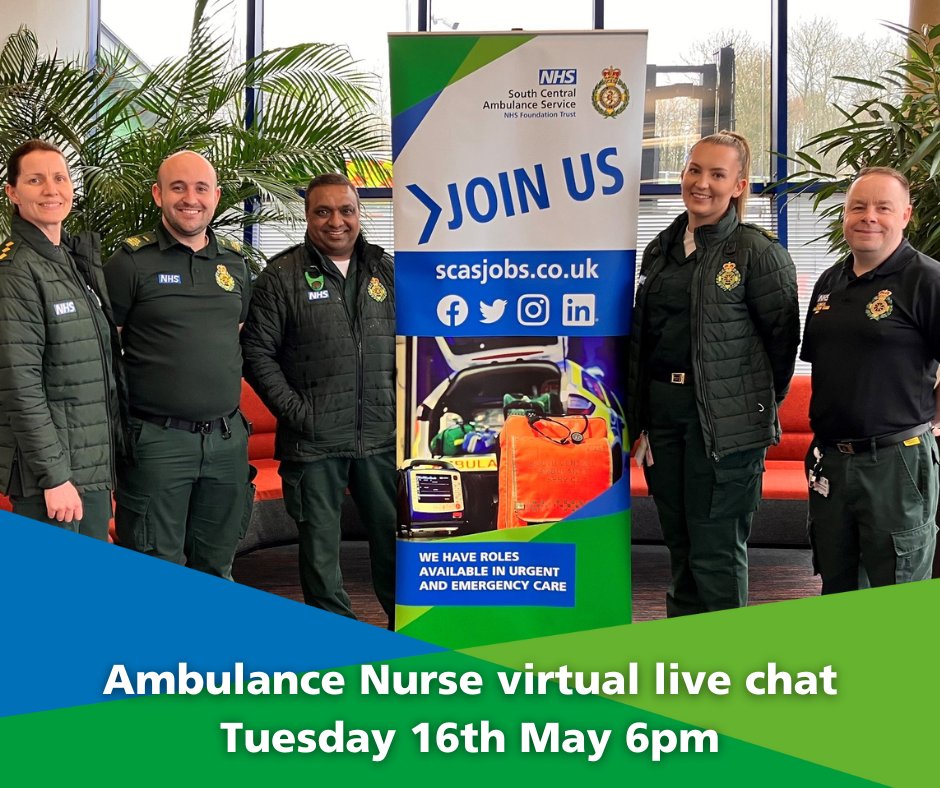 To find out more about the role from those who currently do it, join our virtual live chat on Tuesday 16th May at 6pm.

To register for the live chat, please email: Recruitment.events@scas.nhs.uk 

The vacancy is now live ow.ly/sLw950O16jG
#scasjobs
#scasjobslivechat