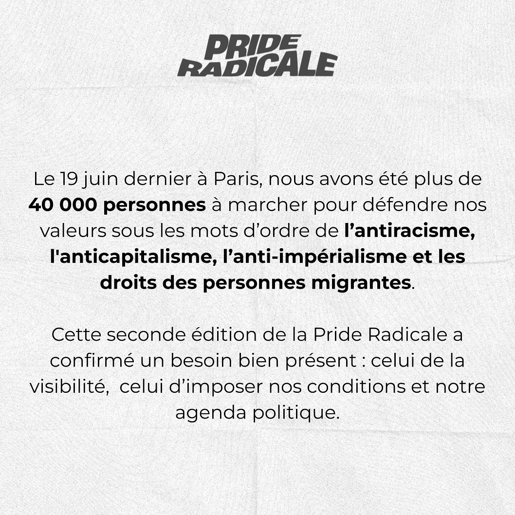 prideradicale__'s tweet photo. Cette année, nous ne marcherons pas.
N'en ayant les moyens, ni humains ni financiers.

À la place, la Pride Radicale 3ème édition revient sous la forme d'un Festival des Fiertés, qui se déroulera du 12 au 18 juin 2023.

(Festival au sens large, pas que de la musique du tout.) https://t.co/9Mpjd0s4Yp
