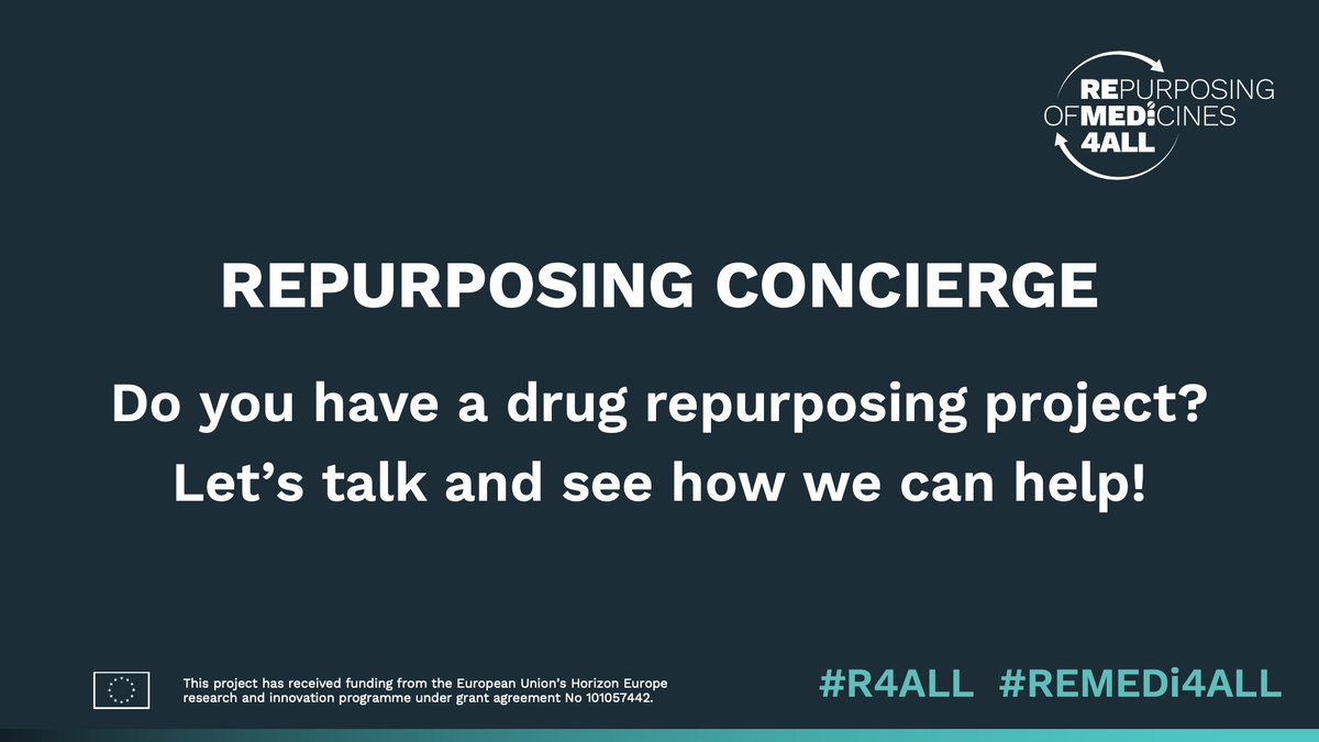 Do you have a #MedicinesRepurposing project that we could help you with? Get in contact via the newly launched #REMEDi4ALL Repurposing Concierge and let’s have a chat!

👉 Find out more here: remedi4all.org/repurposing-co… #R4ALL