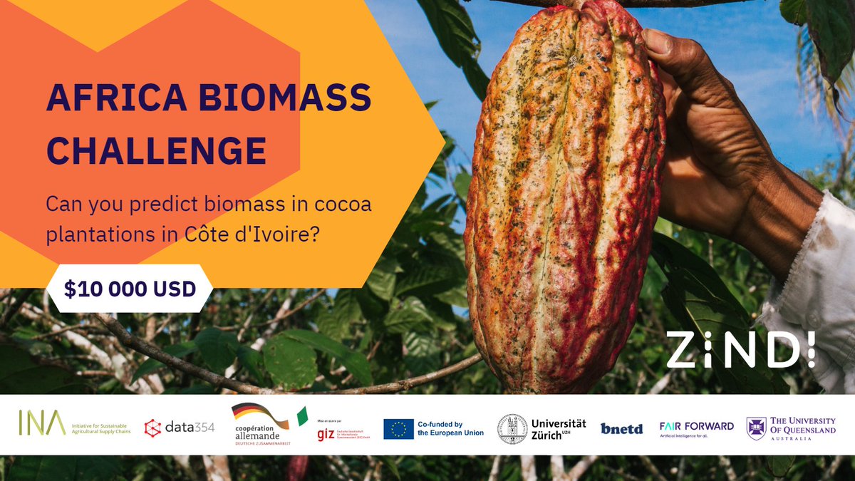 Cocoa farming in 🇨🇮 has cut down 80% of the forests since 1960 🌳But we can make a difference! Join <a href="/ZindiAfrica/">Zindi</a>'s hackathon and predict biomass in shaded regions of Côte d'Ivoire using drones, satellites and #biomassdata. More information 👉bit.ly/44iRnpG