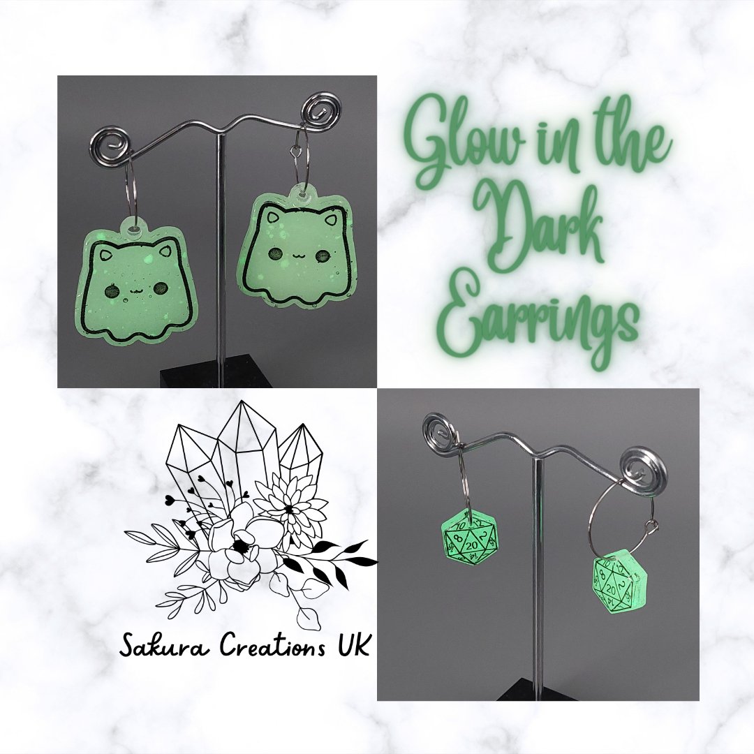 Oh my goodness! How cute are these glow in the dark earrings?! These will be listed onto my #etsyshop very soon! #MHHSBD #glowinthedark #ghostcat #d20