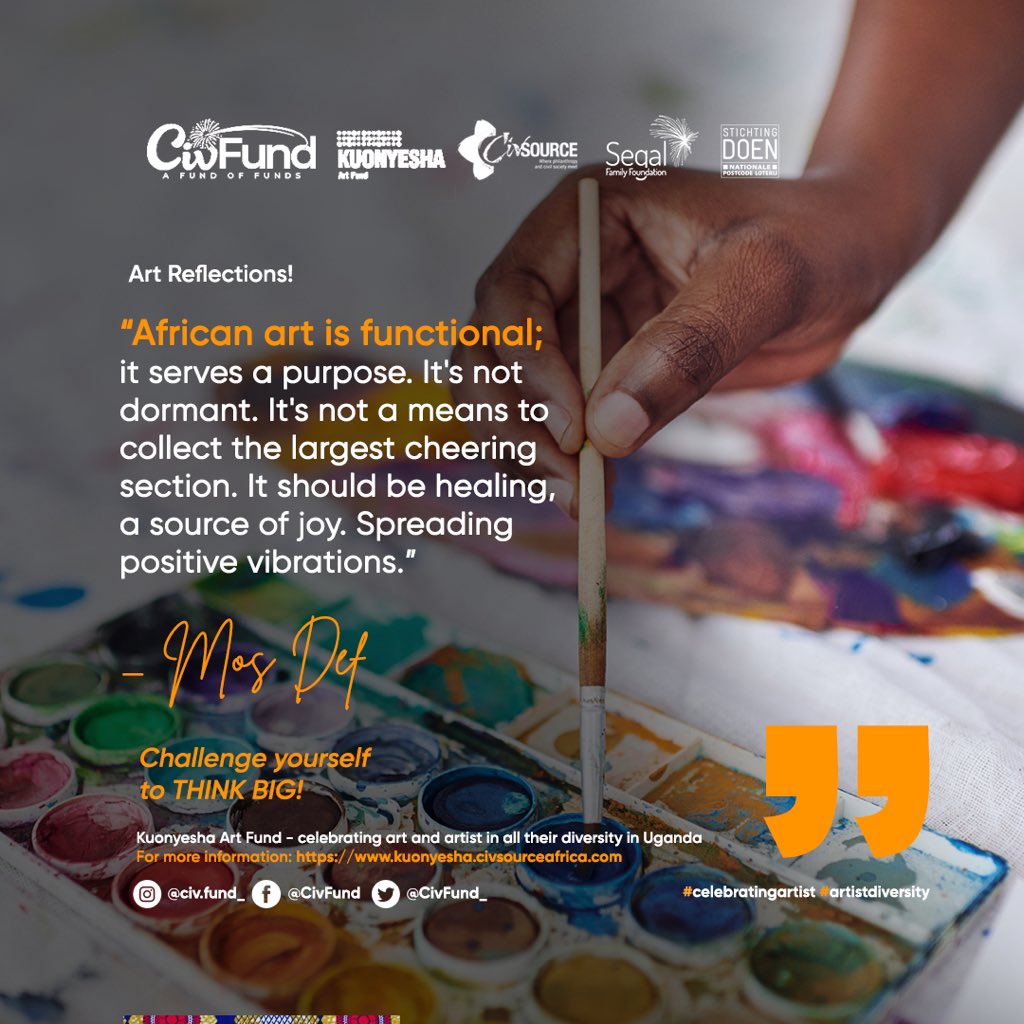 CivFund_'s tweet photo. Art Reflections!🖼
“African art is functional; it serves a purpose. It's not dormant. It's not a means to collect the largest cheering section. It should be healing, a source of joy. Spreading positive vibrations.” _ Mos Def
#artreflections https://t.co/Y2epRmJeYp