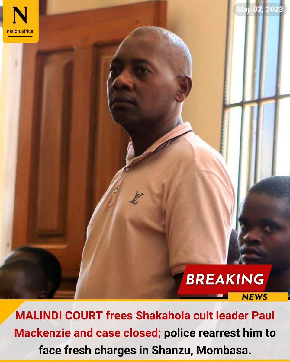 NationAfrica's tweet image. MALINDI COURT frees Shakahola cult leader Paul Mackenzie and case closed; police rearrest him to face fresh charges in Shanzu, Mombasa.
nation.africa/kenya/news/cas…