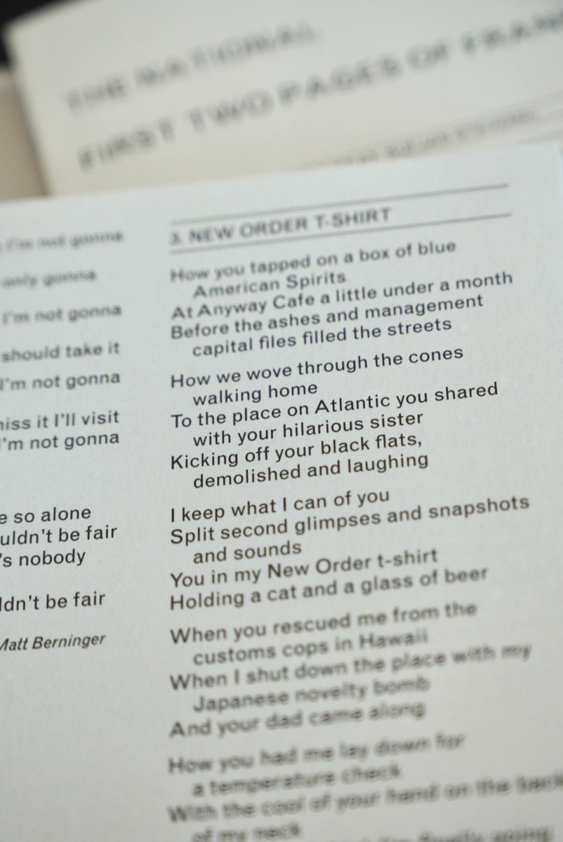 HIDEO_KOJIMA_EN's tweet photo. Working on the script revision and the direction for the performance capture while listening to THE NATIONAL’s new album, FIRST TWO PAGES OF FRANKENSTEIN. 
Boy, this is such a great album. Listening to it heavily. The 3rd track, the folk song called NEW ORDERED T-SHIRT has this phrase at the peak, “you in my NEW ORDER T-SHIRT” which keeps spinning in my head.  Reflecting my déjà-vu flash.