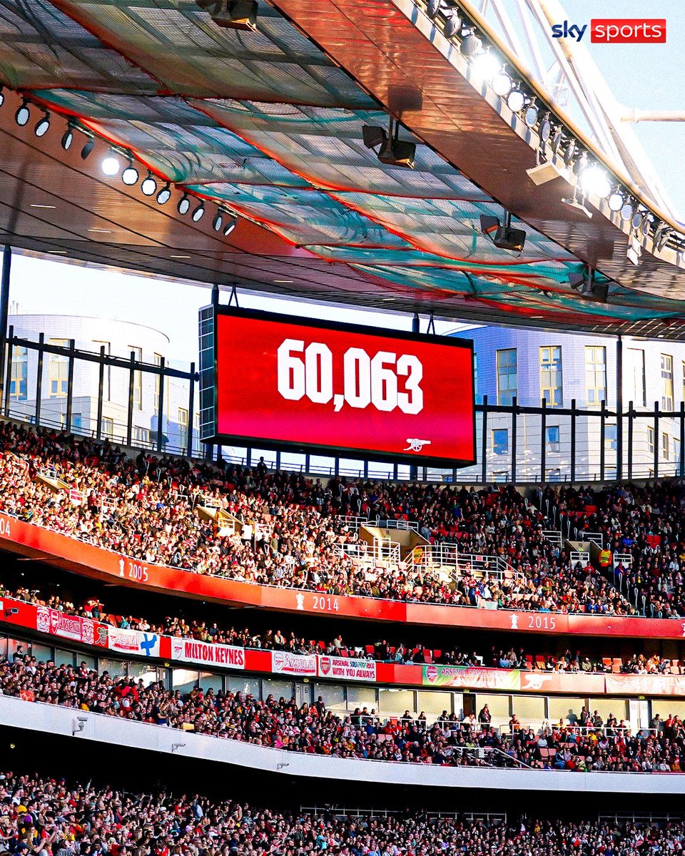 SkyFootball's tweet photo. The largest-ever crowd to attend a women's club match in this country 😮

Arsenal set a new landmark after 60,063 people attended last night's semi-final clash with Wolfsburg at the Emirates Stadium 🏟️ https://t.co/7A6cZzfA3z
