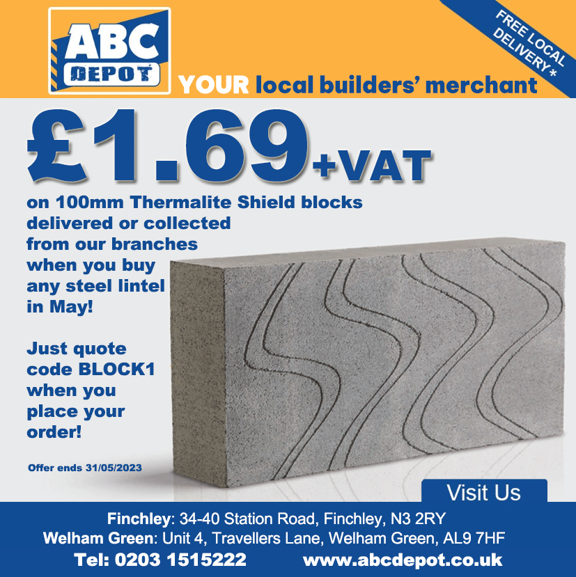 Here’s a great new #promotion on 100mm <a href="/ForterraUK/">Forterra plc</a> Thermalite blocks! In #May, buy any steel lintel &amp; get 100mm Thermalite Shield blocks for £1.69+VAT! Just quote BLOCK1 when you order. Available till 31/05 on blocks &amp; lintels collected from branch or ordered for delivery to site