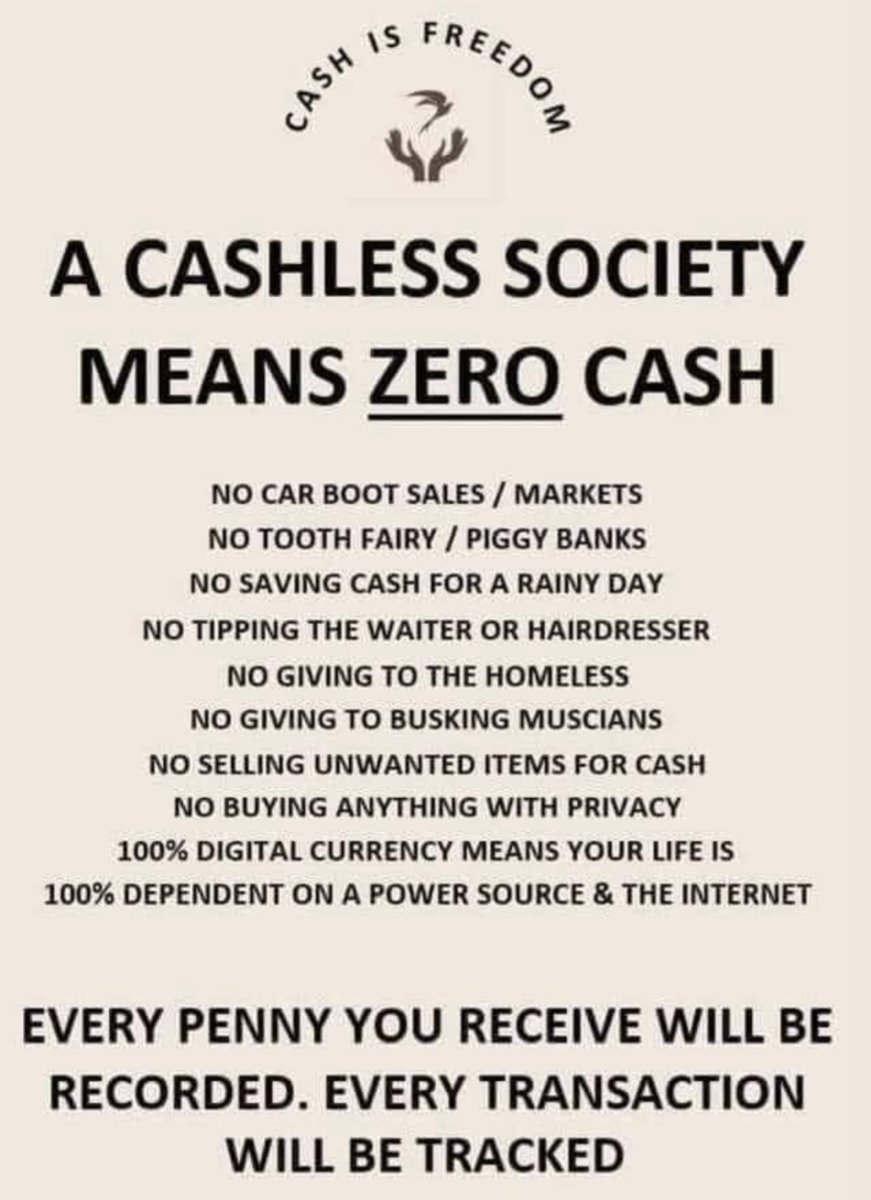 @mariusknulst @secretchances54 Use cash,say no to the digital currency. Cash is king.
#CashIsKing #UseCash #NoToDigitalCurrency