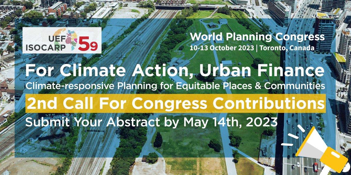 International Society of City & Regional Planners (@isocarp) on Twitter photo <a href="/ISOCARP/">International Society of City & Regional Planners</a> and <a href="/EconomyUrban/">Urban Economy Forum</a> invite you to the 2nd call for Contributions for the UEF5+WPC59. Deadline: May, 14th 🚨
👉 Submit your abstract here: shorturl.at/muDHM
#UEF5WPC59 #ForClimateActionUrbanFinance #Toronto2023 #UrbanPlanning #CityPlanning <a href="/ISOCARP/">International Society of City & Regional Planners</a> and <a href="/EconomyUrban/">Urban Economy Forum</a> invite you to the 2nd call for Contributions for the UEF5+WPC59. Deadline: May, 14th 🚨
👉 Submit your abstract here: shorturl.at/muDHM
#UEF5WPC59 #ForClimateActionUrbanFinance #Toronto2023 #UrbanPlanning #CityPlanning