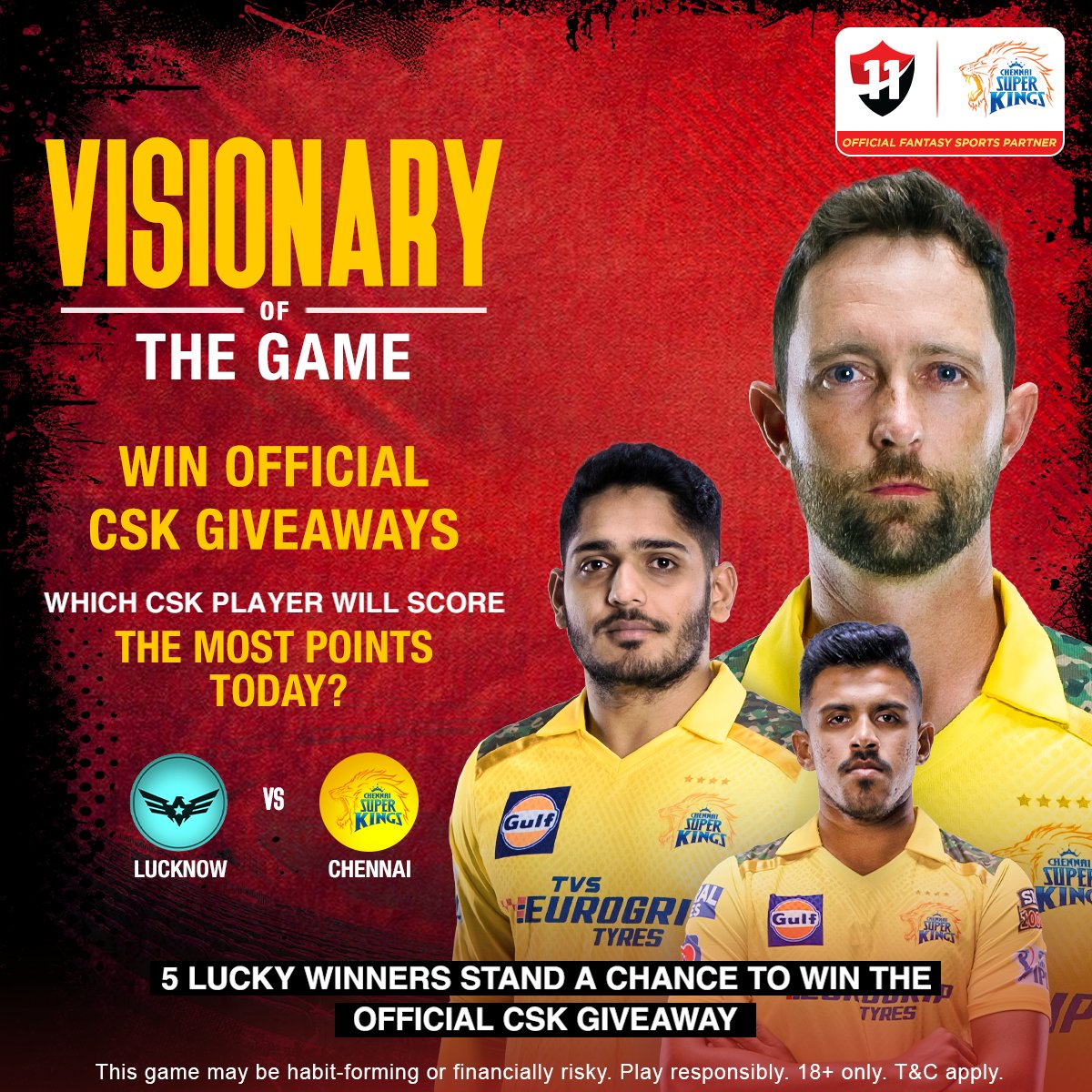 ᴀ ᴄʟᴇᴀʀ ᴠɪꜱɪᴏɴ ꜱᴇᴛꜱ ᴛʜᴇ ᴘᴀᴛʜ ᴛᴏ ᴠɪᴄᴛᴏʀʏ 🏆

Which #CSK player are you backing today?

Download the official Vision11 app now 📲

#Vision11 #ChennaiSuperKings #LSGvCSK