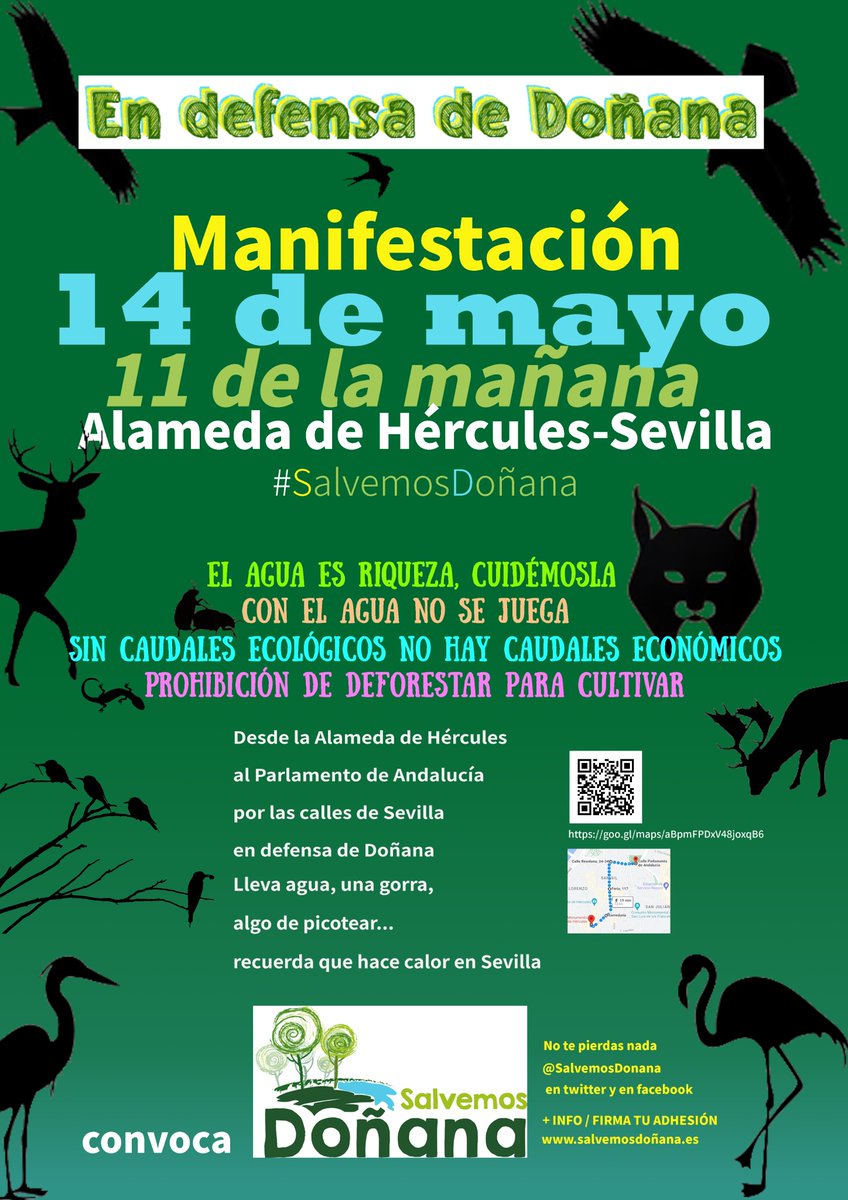 Ya hacemos oficial nuestra #convocatoria de #manifestación el 14 de mayo en #Sevilla. #EndefensadeDoñana Asiste, a las 11h en la Alameda de Hércules. #valoratugranodearena, difunde, apoya con tu firma-salvemosdoñana.es/firma/- y ven a Sevilla a protestar contra la ley de amnistía.