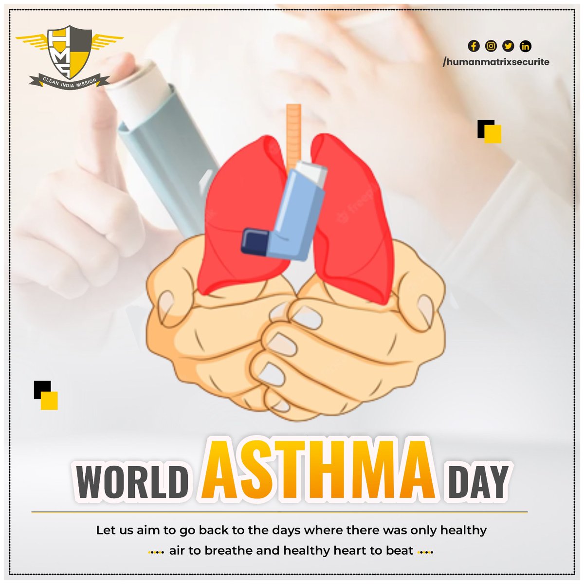 HMSIndia_'s tweet photo. This World Asthma Day,let us take measures to be aware of the symptoms and conditions that trigger asthma, besides opting for timely intervention for prevention or management.
#WorldAsthmaDay #asthmaawareness #breathing #environment #airpollution #humanmatrixsecurite #humanmatrix https://t.co/B0FE1bTv6I