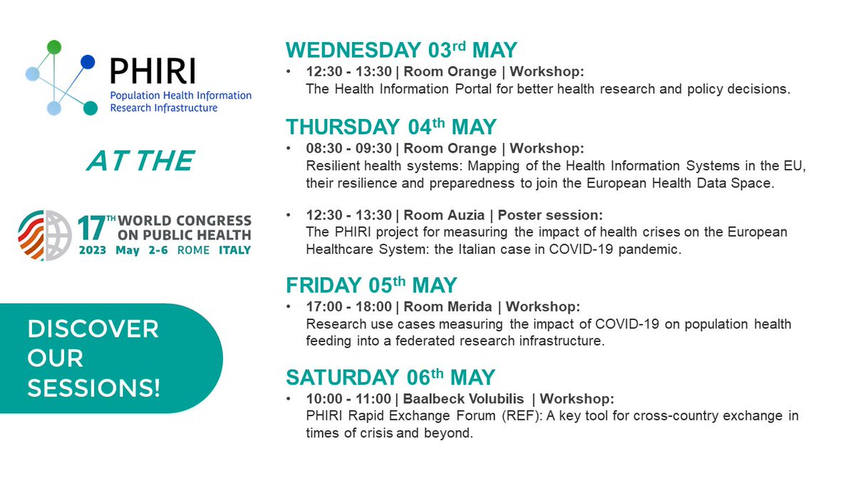 🌐 Will we have the chance to meet you at the 17th World Congress on Public Health? #WCPH2023
🔎 Discover our sessions!
👉  phiri.eu/events/phiri-w… #publichealth #researchinfrastructure #EHDS #populationhealth