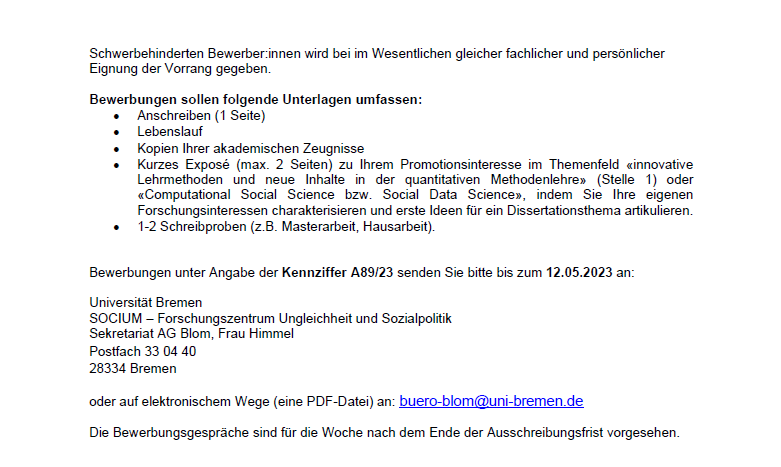Come work with us at @UniBremen !👋We’re hiring two PhD students conducting research in the area of computational social science and social data science. Feel free to reach out if you have any questions on the positions! 👩‍💼👇 uni-bremen.de/en/university/…
