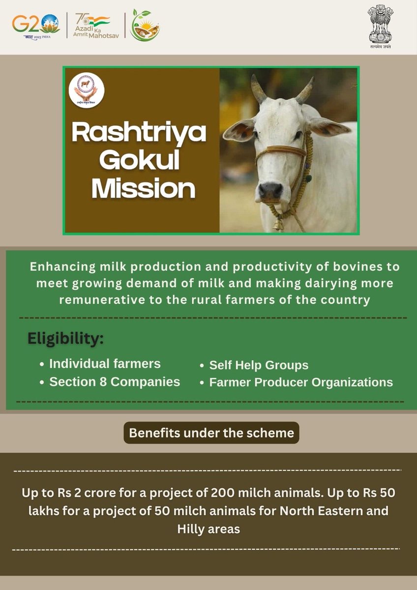 dicbudgam's tweet photo. #KisanSamparkAbhiyanJK

Rashtriya Gokul Mission: The scheme aims at enhancing milk production and productivity of bovines to meet growing demand of milk and making dairying more remunerative to the rural farmers of the country
@diprjk 
⁦@Agriprodnjk⁩ https://t.co/lxVYqTpMxg