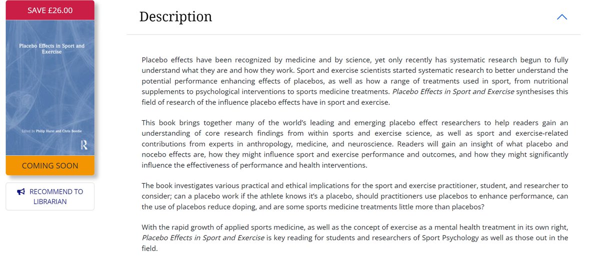 phil_hurst1's tweet image. Very excited to share that our book "Placebo Effects in Sport and Exercise" will be available in September
A collection of 15 chapters from some of the best authors in the field on topics related to mechanisms, emotions, ethics etc. More info to come!
routledge.com/Placebo-Effect…