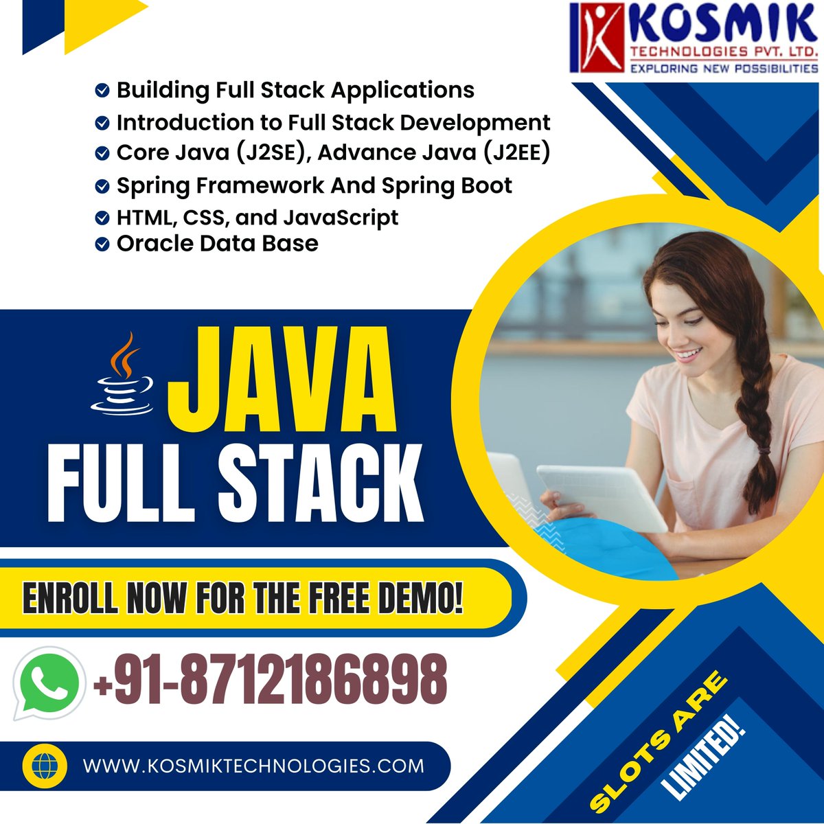 Kosmikteck's tweet image. JAVA Full stack training in Hyderabad
Register for a free demo: bit.ly/2KKDgEO
Phone no: 8712186898
#javafullstack #JAVAFullstackonlinetraining #javaprogramming #javascriptdeveloper #JAVAOnlineTraining #Bestjavatraining
#JAVAFullstacktraininginhyderabad