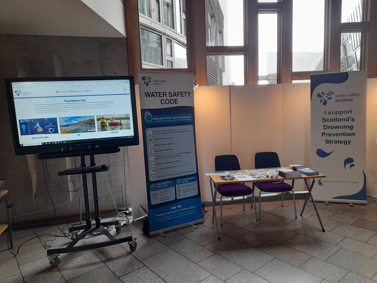 WaterSafetyScot's tweet photo. Michael and Jen at Scottish Parliament today for the @WaterSafetyScot exhibition. Hoping to speak with lots of MSPs this week about our work @Mickya21 @jenfoley22 @SfrsWaterRescue https://t.co/CW5QqPU5Nw
