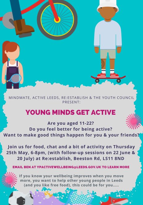 If you work with young people in Leeds, please share this summer opportunity with them. Free food, fun activities and the chance to influence how we bring together physical activity and mental health for young people in Leeds. #MakeYourMove