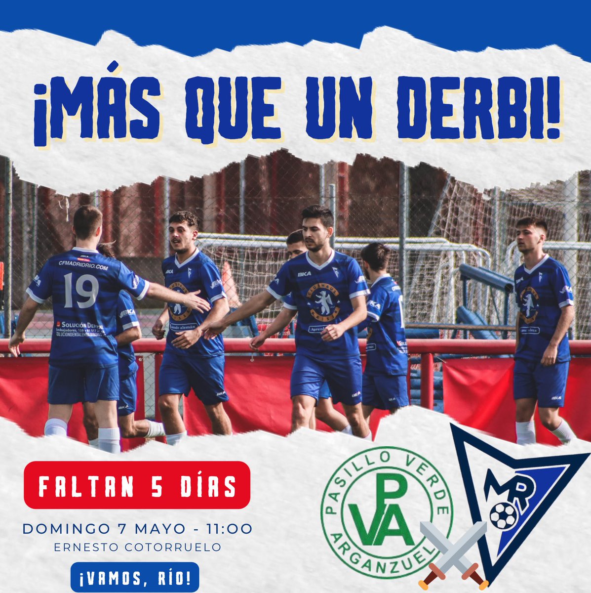 CFMadridRio's tweet photo. ¡MÁS QUE UN DERBI! 🧠⚔️🧗‍♂️💙

Esta semana viene marcada con rojo en el calendario: ¡El domingo, a las 11:00, nuestro primer equipo se verá las caras con uno de los vecinos de #Arganzuela, el @cdepasilloverde! https://t.co/coHpaR2BA2