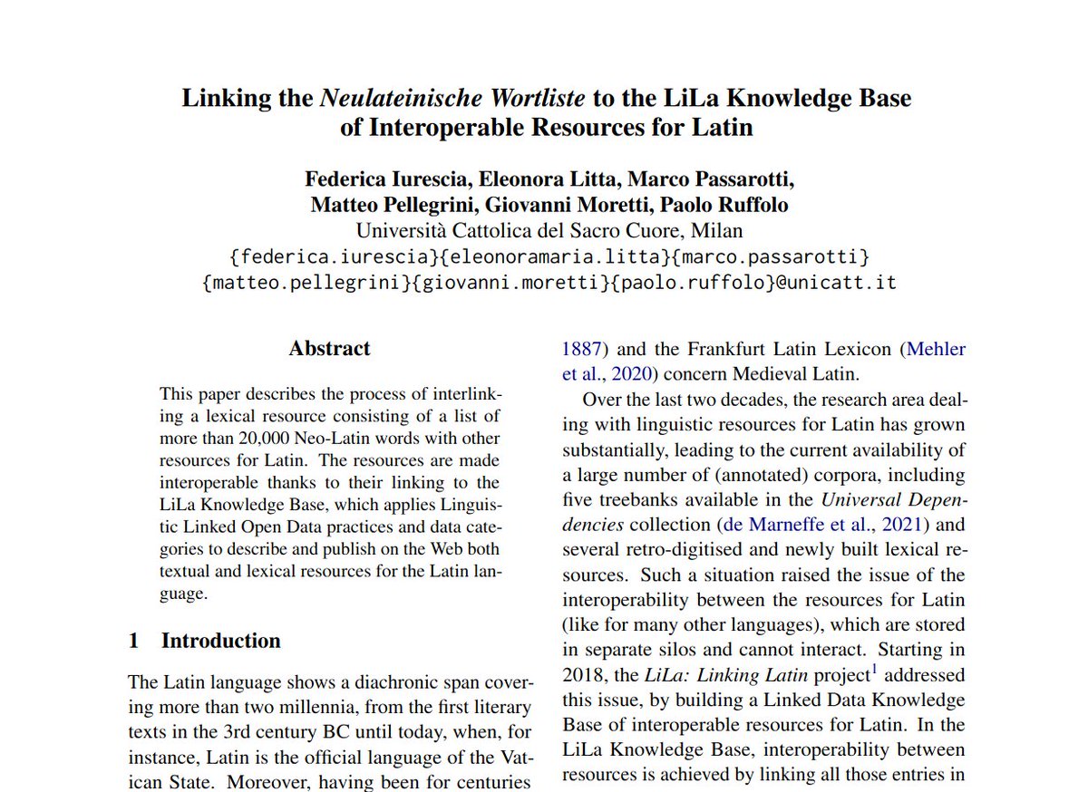 On May 5 at #LaTeCH2023 workshop we'll present our paper "Linking the Neulateinische Wortliste to the LiLa Knowledge Base of Interoperable Resources for Latin". 
👇
Check out the proceedings sighum.files.wordpress.com/2023/04/shipou…