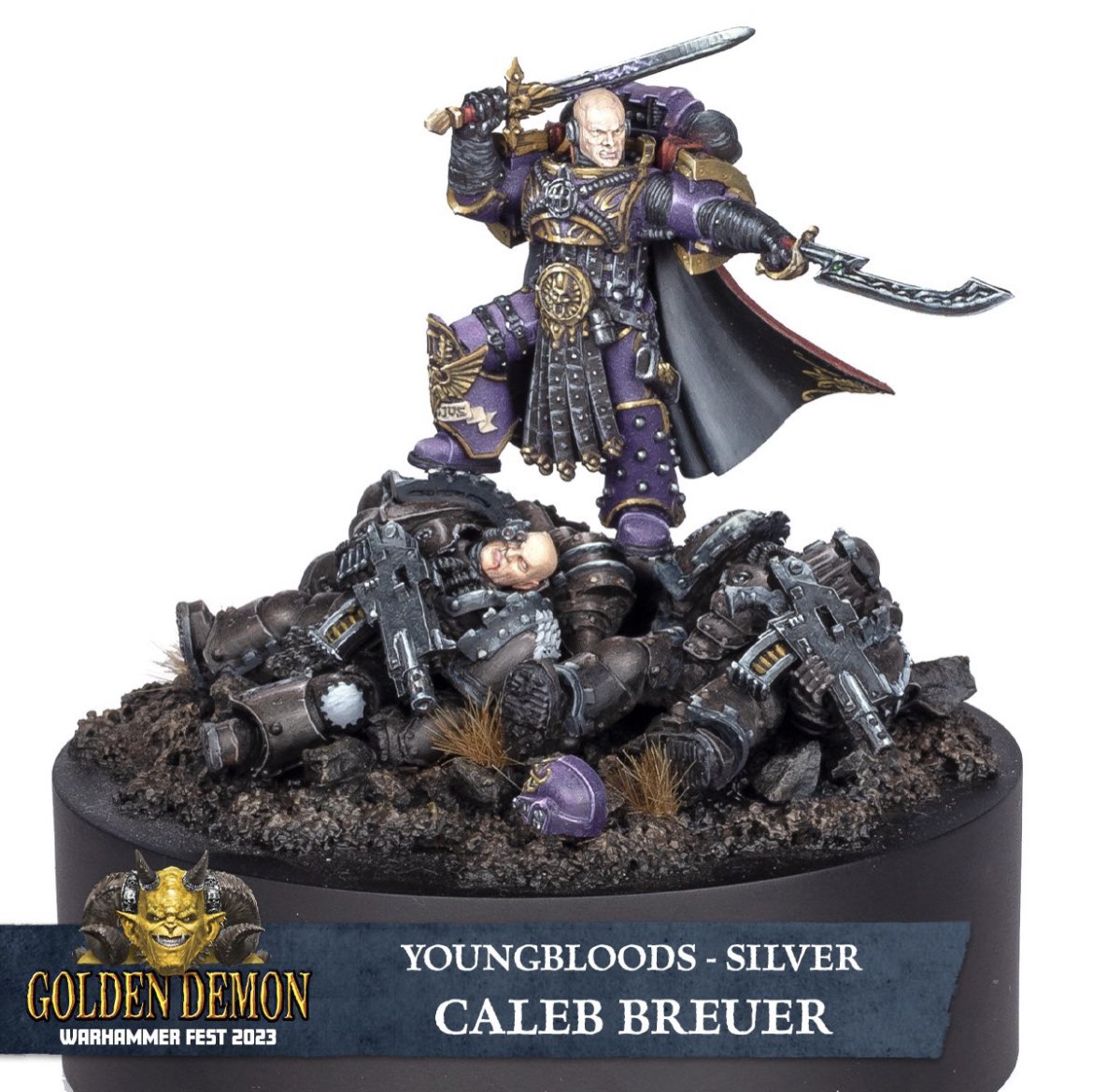 ajofsigmar's tweet photo. My son doesn’t have twitter, but he is shocked and happy to have snagged a silver in Youngbloods #GoldenDemon #GoldenDemon2023 #WarhammerFest #WarhammerCommunity #warhammer https://t.co/FcFd56jM0U