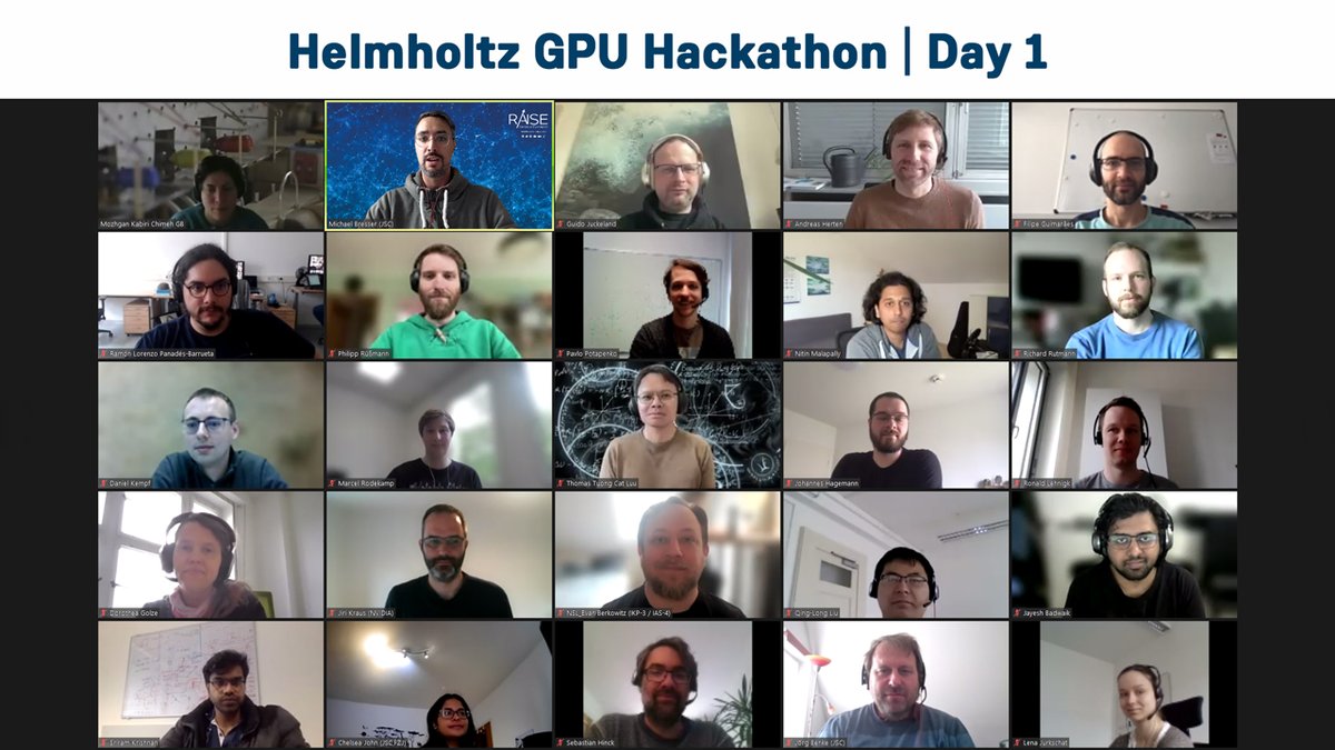 fzj_jsc's tweet photo. Welcome to Day 1 of the Helmholtz GPU Hackathon! More than 70 participants join us in this virtual first day to improve the GPU performance of their scientific applications. Days 2-4 will be in-person next week on the @fz_juelich campus @HIDAdigital @HZDR_Dresden #OpenHackathons https://t.co/3e5dPplh2Y