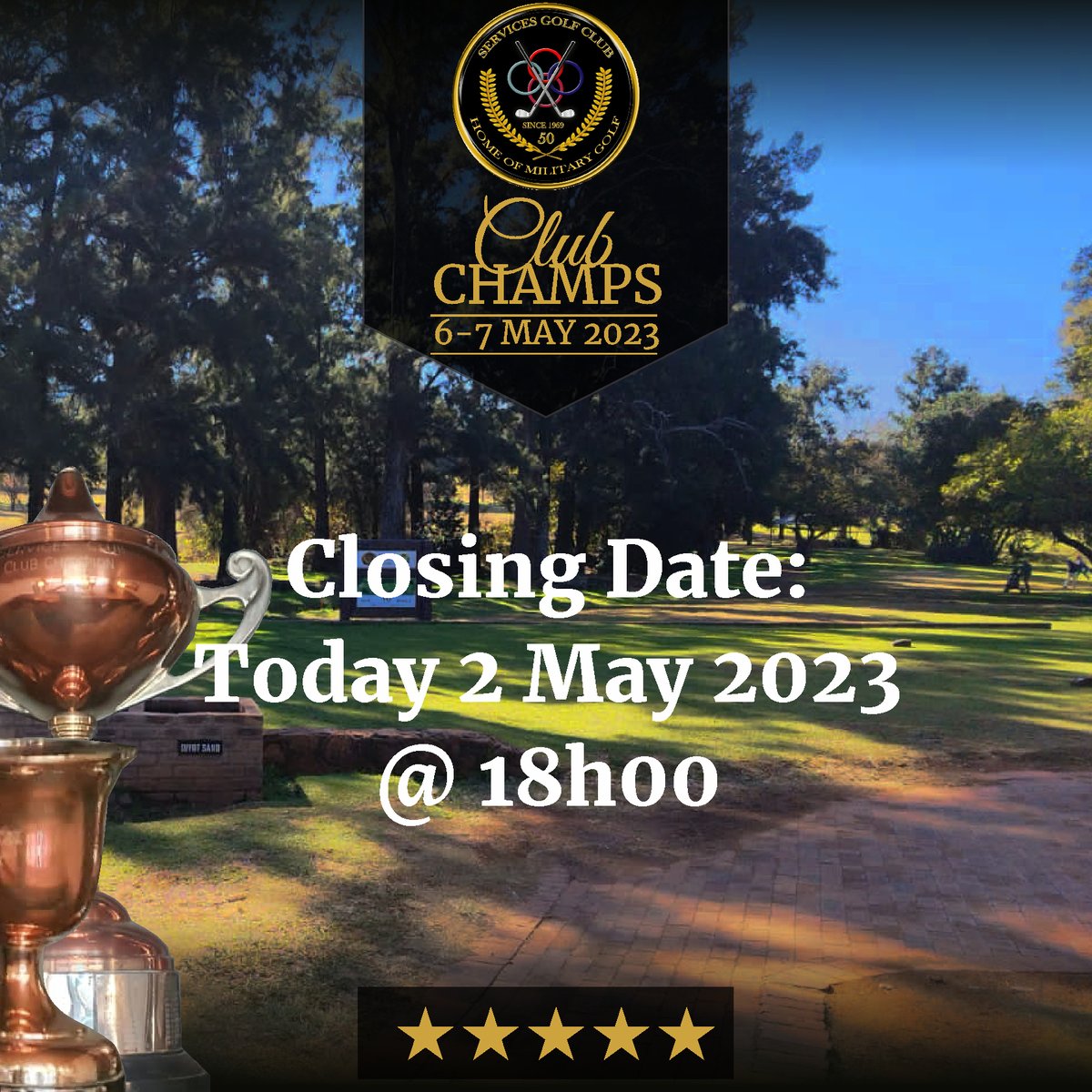 ServicesGolfCl2's tweet photo. CLOSING DATE #SERVICESGC CLUB CHAMPS REMINDER

Closing Date: 2 May 2023 @ 18h00

Entry Fee: R400 (Members Only)
Includes two rounds of Golf, gift &amp; prize-giving function

Download entry form on website 
https://t.co/7h1GsLqNIz https://t.co/84hQ7kxX7I