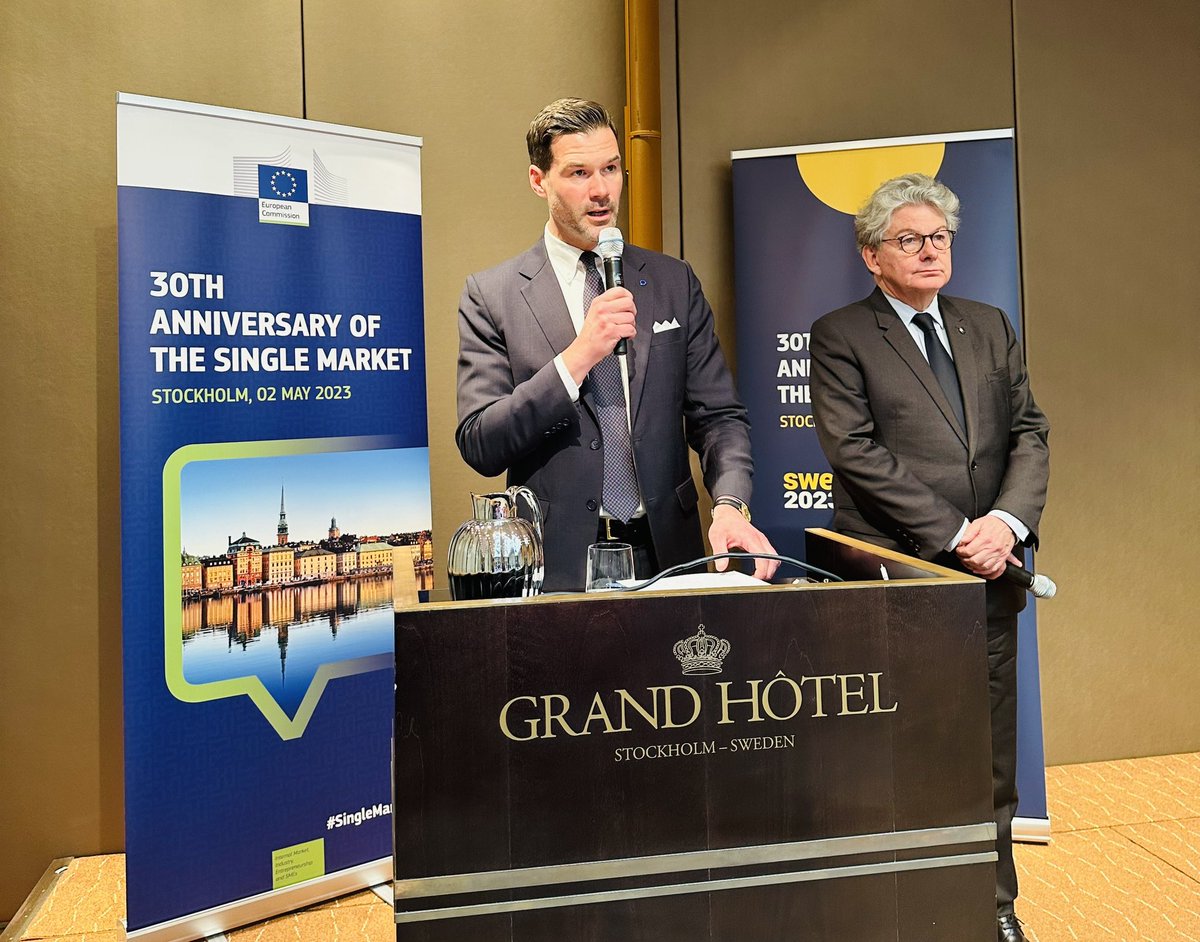 SwedeninEU's tweet image. Starting now - joint press conference with @JohanForssell and @ThierryBreton in connection with the Single Market Forum #SIMFO. 

Follow live: simfo-30anniversary.wmhproject.events/en/live

#singlemarket #singlemarket30 #EU2023SE @EU_Commission @SweMFA @EU_Growth