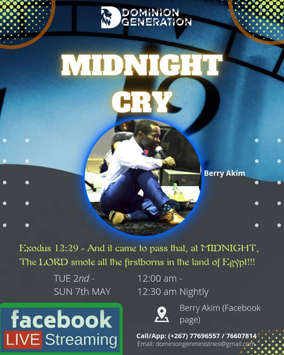 BerryAkim's tweet photo. MIDNIGHT CRY!!!!! 😭
Join in as we pray at midnight for 30minutes everyday of this week. The LORD is dealing with things; breaking demonic patterns and causing our affairs to be a reflection of His dominion &amp; glory!!! 
#midnight #prayer #dominion #victory https://t.co/GwOBxE5ptG