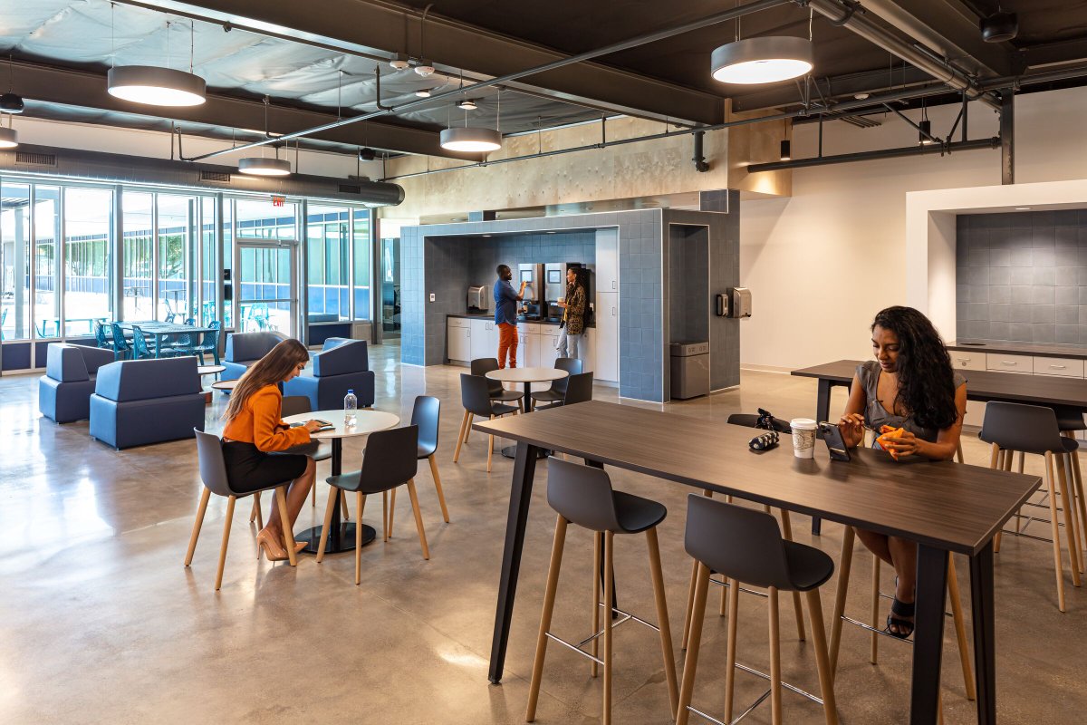 SoCalGas Anaheim Building A by LOC Architects  features a material palette of: 

• Lighting by A-N-D; <a href="/impactltg/">Impact</a>; <a href="/VodeLight/">Vode Lighting</a> 
• Tile by <a href="/SpecCeramicsInc/">SpecCeramics, Inc.</a> 
• Flooring by <a href="/KarndeanFloors/">Karndean Designflooring</a> 

See more: bit.ly/42hPMOY