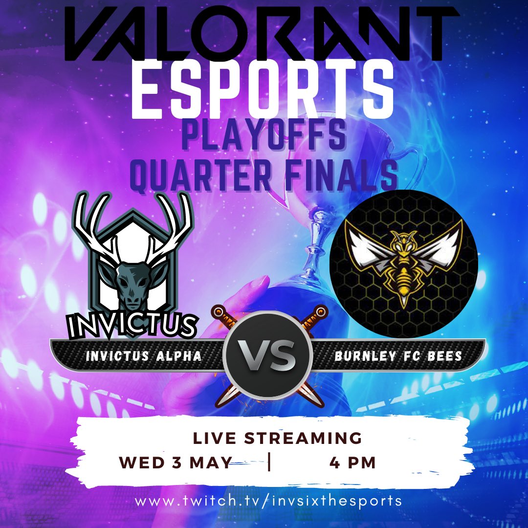Invictus Sixth eSports (@invsixthesports) on Twitter photo QUARTER FINALS INCOMING!!!
This Wednesday we face off against the highly ranked <a href="/eburnleyfc/">Burnley FC Esports</a> in the <a href="/British_Esports/">British Esports ๐ฎ ๐ Ready for Champs Finals?</a> @studentchamps #valorant regionals.
Tune in live from 4pm on our <a href="/Twitch/">Twitch</a>.
#VALORANT #esports #studentchamps #finals #gaming QUARTER FINALS INCOMING!!!
This Wednesday we face off against the highly ranked <a href="/eburnleyfc/">Burnley FC Esports</a> in the <a href="/British_Esports/">British Esports ๐ฎ ๐ Ready for Champs Finals?</a> @studentchamps #valorant regionals.
Tune in live from 4pm on our <a href="/Twitch/">Twitch</a>.
#VALORANT #esports #studentchamps #finals #gaming