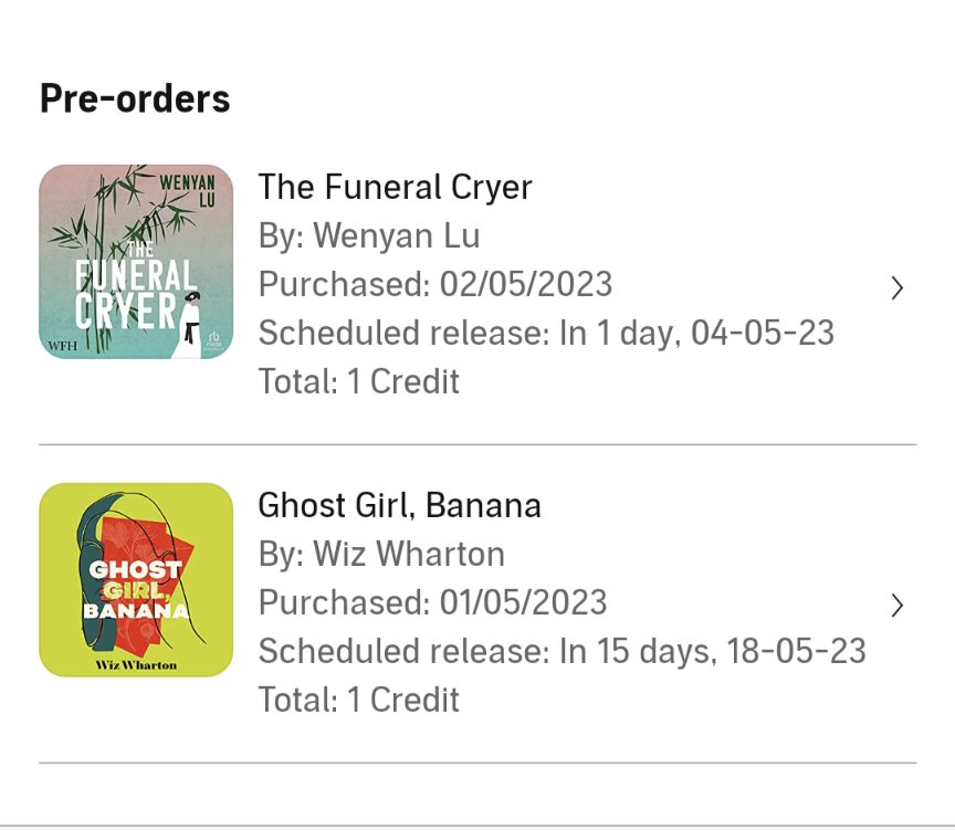 My next 2 Audio reads are heading my way soon!
#TheFuneralCryer @wenyan_lu 
#GhostGirlBanana @Chomsky1 
❤️❤️