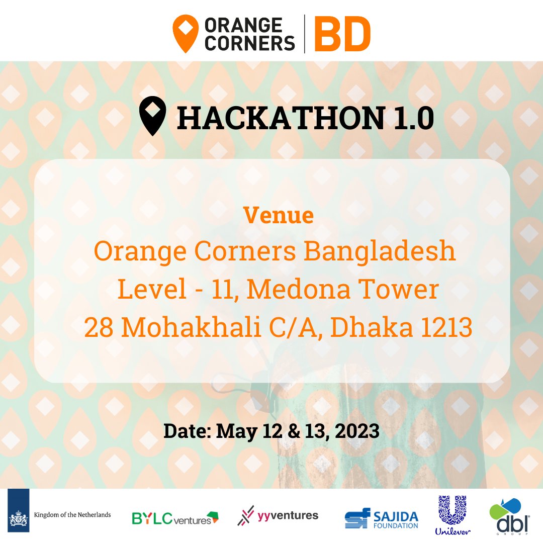 The venue for hackathon 1.0 has officially been declared, and we can't wait to see your innovative ideas that will come to life here. 🚀

#Hackathon #OrangeCorners #OrangeCornersBD #Entrepreneurs #Startups #Innovation #ClimateAction