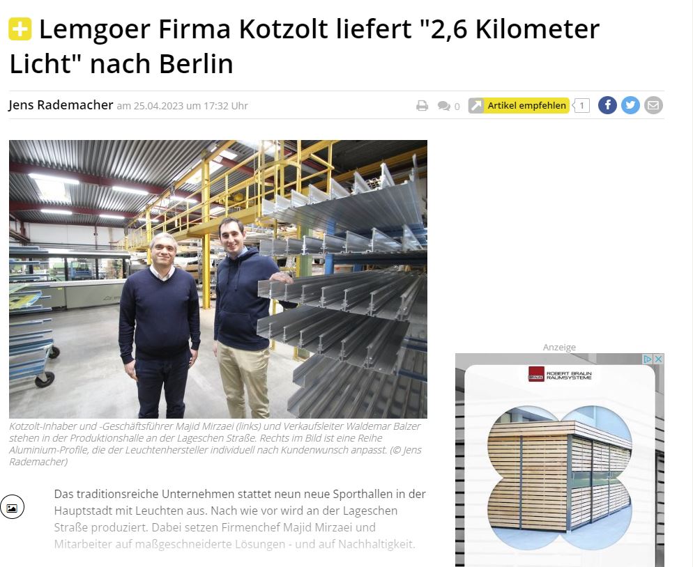 Wir freuen uns über dieses spannende Projekt und den schönen Artikel in der <a href="/lzonline/">Lipp. Landes-Zeitung</a> 

lz.de/lippe/lemgo/23…

#beleuchtung #leuchten #kotzolt #madeingermany #zeitung #ostwestfalen #ostwestfalenlippe #berlin #Nachhaltigkeit #future #zukunft